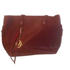 MIA FARROW Red Vegan Leather Tote Purse  with Gold Hardware